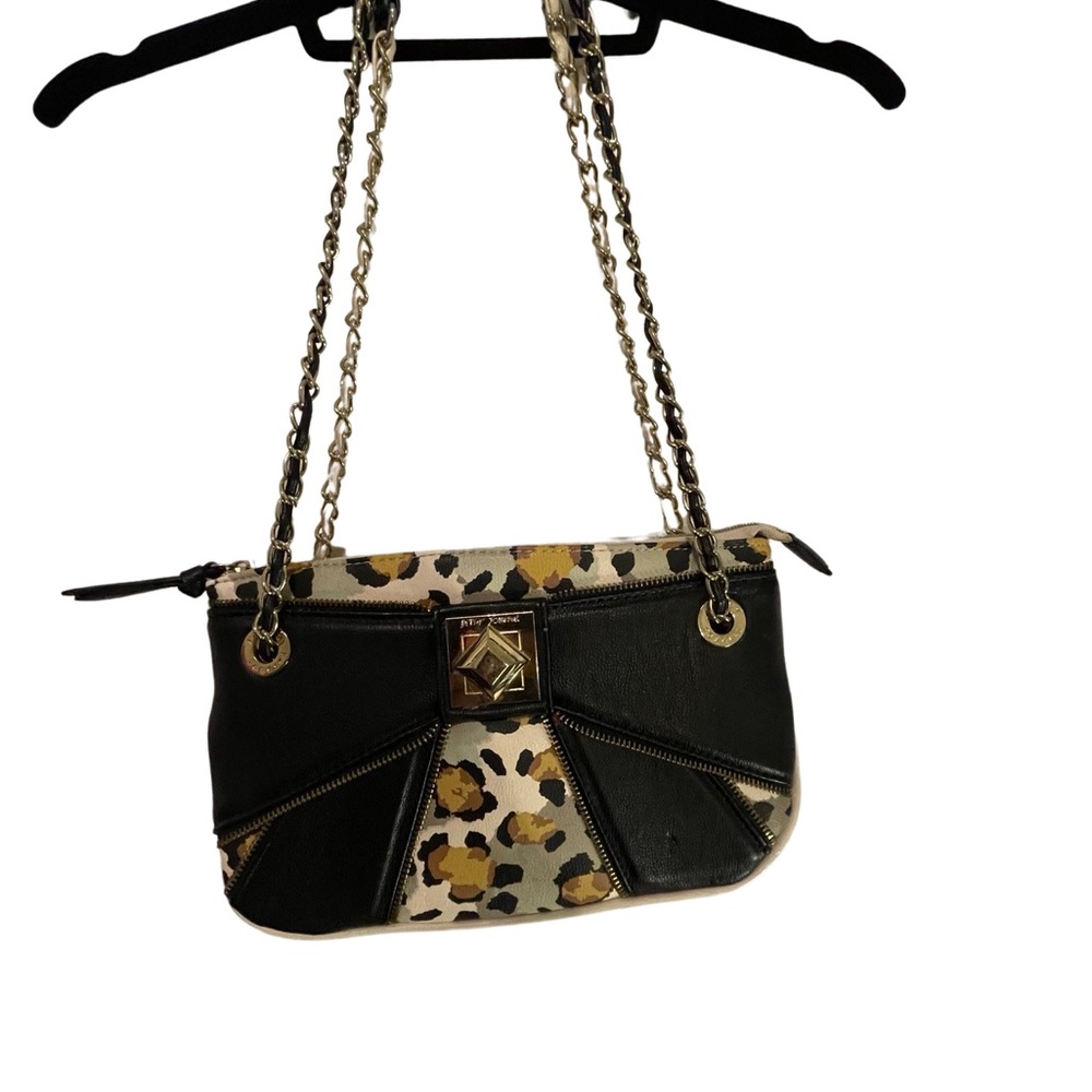 Betsy Johnson Animal Print Chain Leather Strap Purse